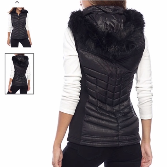 NWT MICHAEL Kors Black Fur trim hood Vest S - Picture 3 of 8